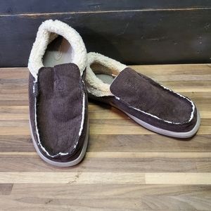Sanuk Mens Cordduroy Brown Slippers size 10